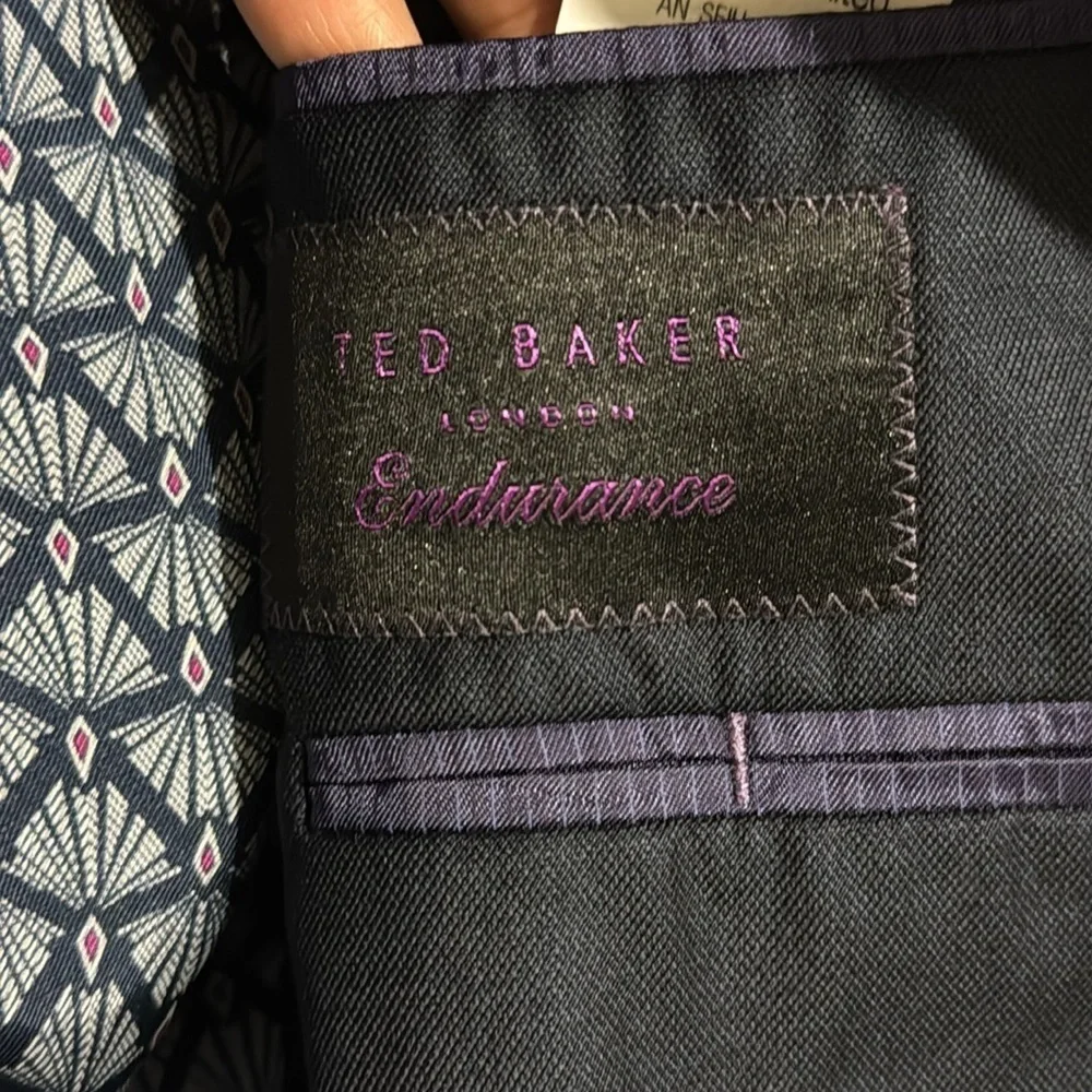 Ted Baker Men's Navy and Blue Tailored 100% Wool Mock Neck Blazer Classic Formal